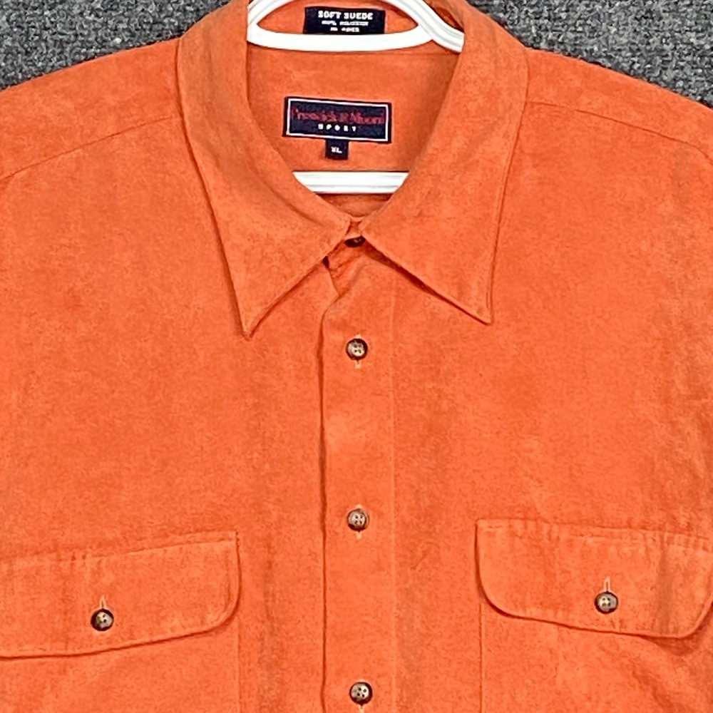 Preswick & Moore Sport Shirt XL Orange Soft Suede Button Up Long Sleeve Menswear